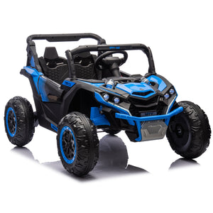 English Elm 24v Two Seat Kids Electric Utv with Parental Remote Suspension Off Road Ride On Blue W1578P184799