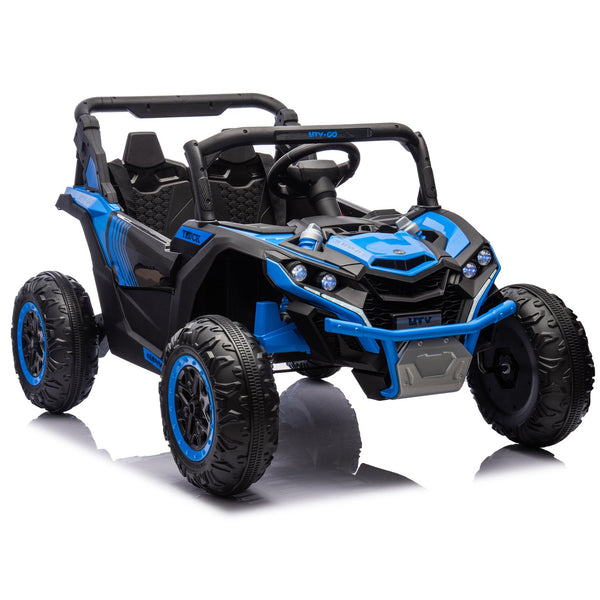 English Elm 24v Two Seat Kids Electric Utv with Parental Remote Suspension Off Road Ride On Blue W1578P184799