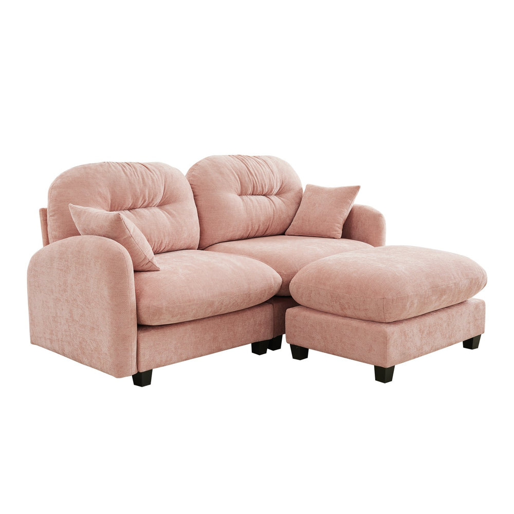 English Elm Cloud L-Shaped Sectional Couch With Ottoman, Soft Chenille Fabric, Tufted Backrest, Pink Comfort Sofa W714S01385