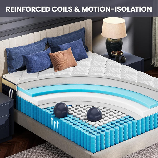 English Elm Rresta Full Hybrid Mattress 7 Layer Pocketed Coil 5 Zone Support Certipur Certified B2716P440585