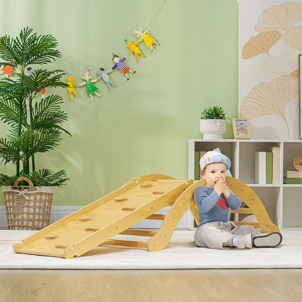 English Elm Qaba 4-In-1 Indoor Wooden Climbing Set For Toddlers - Safe Pikler Triangle, Arch Climber & Ramp W2225P249770-GIGA