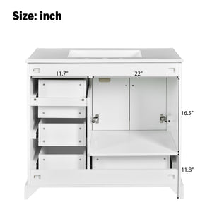 English Elm 36" Traditional Bathroom Vanity with Ceramic Sink, Solid Wood Cabinet, Soft-Close Doors & Drawers White N729P251630K