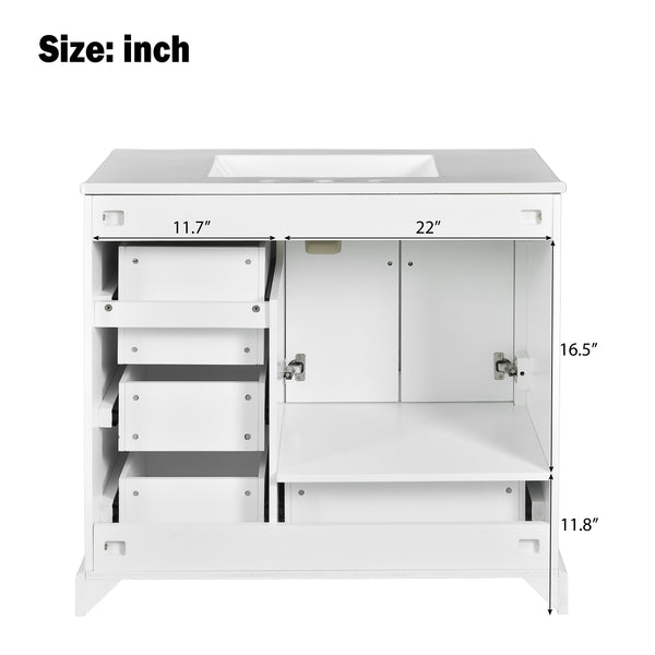 English Elm 36" Traditional Bathroom Vanity with Ceramic Sink, Solid Wood Cabinet, Soft-Close Doors & Drawers White N729P251630K