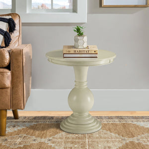 English Elm Antique Round Accent Table with Turned Pedestal Base, Compact 26.5" Classic White Side Table for Cozy Spaces B062P185650