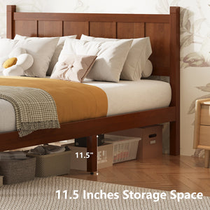 English Elm Twin Platform Bed Vertical Slat Headboard Farmhouse Shaker Wood Grain Finish Bedroom Dark Walnut N733P422479P