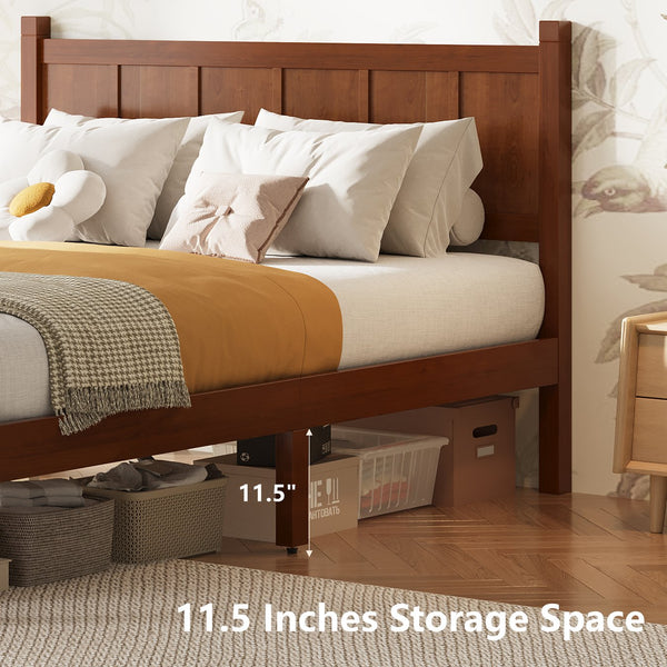 English Elm Twin Platform Bed Vertical Slat Headboard Farmhouse Shaker Wood Grain Finish Bedroom Dark Walnut N733P422479P
