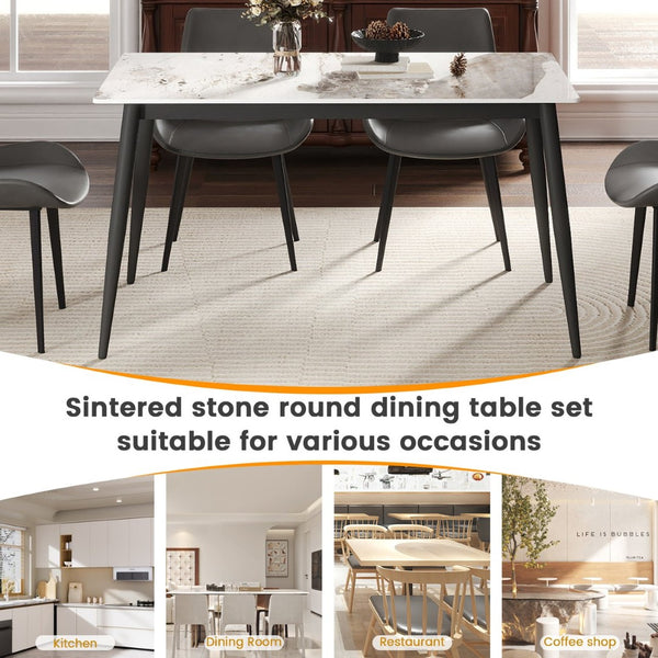 English Elm 55.12" Modern Artificial Stone Dining Table With Black Metal Legs - Seats 6, Easy Maintenance & Chic Design P2 W1535S00493-GIGA