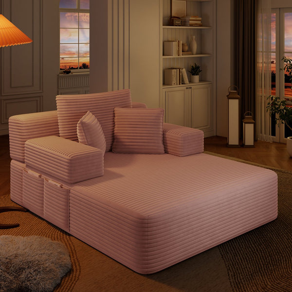 English Elm Luxurious Corduroy Frameless Chaise with Sleeper Conversion Foam Cushioning and Storage Pocket Baby Pink W3219P459763