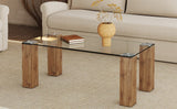 English Elm Glass-Top Coffee Table,Tea Table, With Mdf Legs - Stylish Blend Of Elegance and Durability 44.9"*21.7"*16.9"