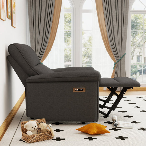 English Elm Wall Zero Wall Power Recliner Chair with Overstuffed Backrest, USB Type-C Charging Port, Space-Saving Electric Recliner for Small Rooms Dark Gray W1028S00055