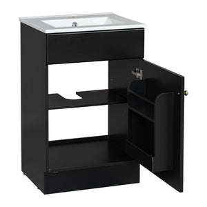 English Elm Christopher Knight Home® - 20" Bathroom Vanity with Ceramic Sink and Soft-Close Door, Gold Knob, Adjustable Shelf Storage Black N759P237946B