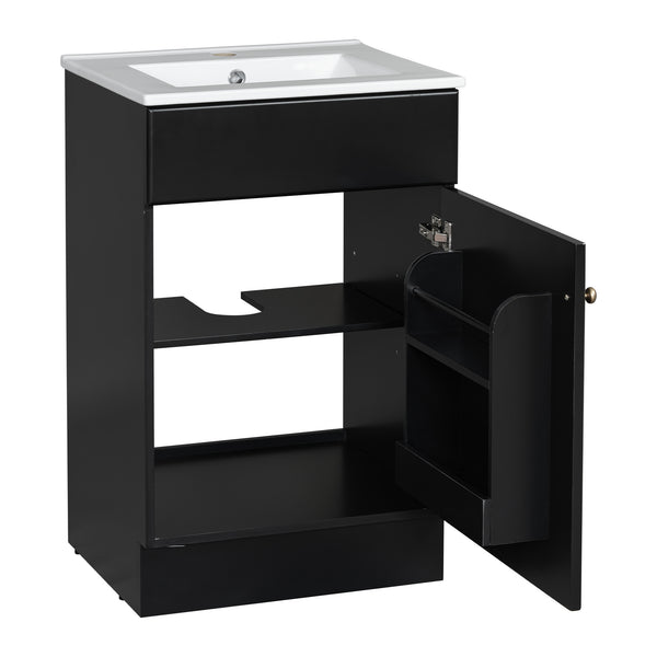 English Elm Christopher Knight Home® - 20" Bathroom Vanity with Ceramic Sink and Soft-Close Door, Gold Knob, Adjustable Shelf Storage Black N759P237946B