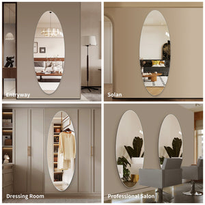 English Elm 65" Frameless Oval Full Length Wall Mirror with Copper-free Glass for Bedroom or Entryway W2709P435594