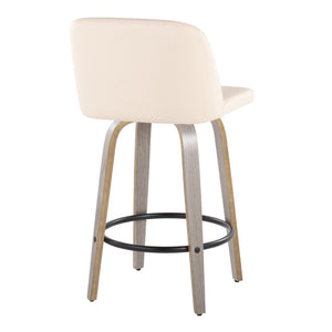English Elm Toriano 26" Swivel Counter Stool Set Of 2 In Cream Faux Leather & Light Grey Wood For Modern Spaces B202S00425-GIGA