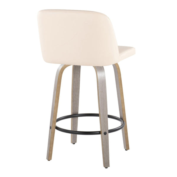 English Elm Toriano 26" Swivel Counter Stool Set Of 2 In Cream Faux Leather & Light Grey Wood For Modern Spaces B202S00425-GIGA