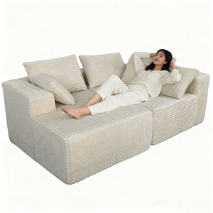 English Elm Corner Modular Sectional Sofa with Plush Fabric Converts to Loveseat or Guest Bed Beige W3064S00001