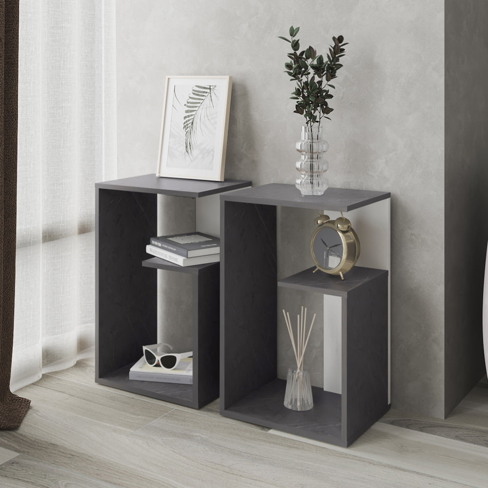 English Elm Side Table Sallis Engineered Wood Onyx/White - Lightweight, Space-Saving Open Shelf Accent Table for Living Room B092P286121