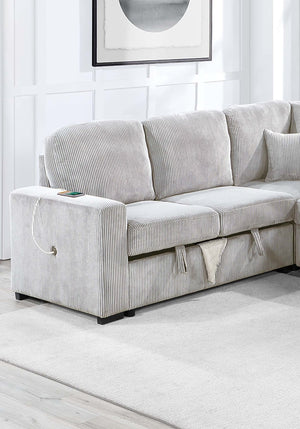 English Elm Modern Corduroy 4-piece Sectional with Storage Pull Out Bed and Usb Charging Port Ivory B011S02179
