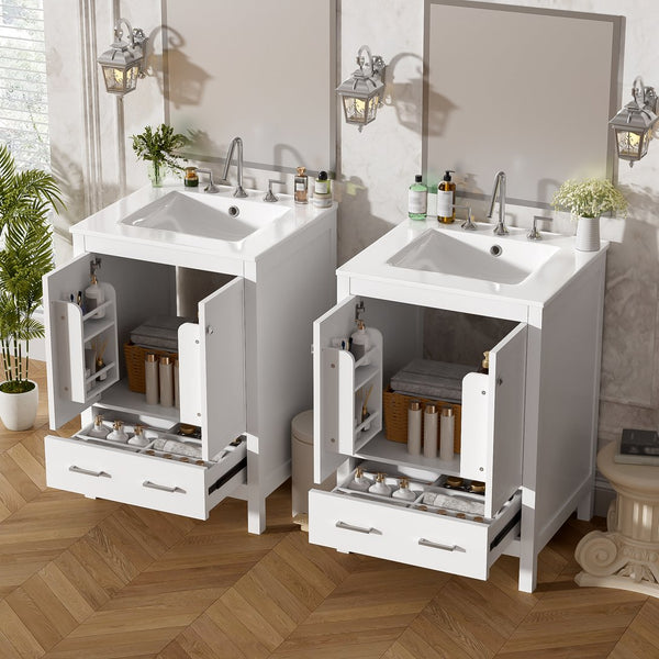 English Elm 48-Inch Modern Bathroom Vanity with Dual Ceramic Sinks, Ample Soft-Close Storage and Stylish Design White N729P000009K