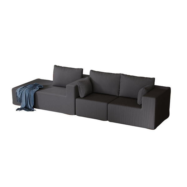 English Elm 108.3" Modular Cloud Sectional Corduroy Upholstered L Shape Sofa for Living Room Dark Grey W1097S00155