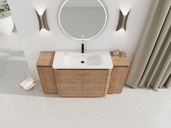 English Elm 64'' Freestanding Bathroom Vanity Oak Melamine Plywood with Ceramic Sink Soft Close W999S00515