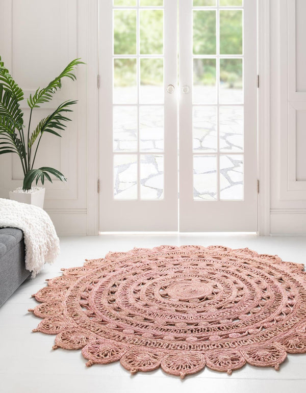 Unique Loom Braided Jute Punita Hand Braided Novelty Rug Pink,  5' 1" x 5' 1"