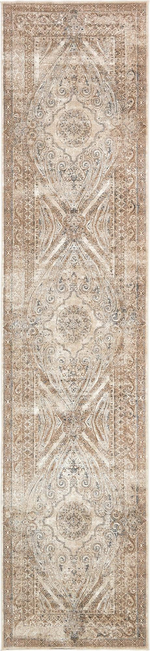 Unique Loom Chateau Wilson Machine Made Border Rug Beige, Blue/Gray/Ivory/Brown 3' 0" x 13' 1"