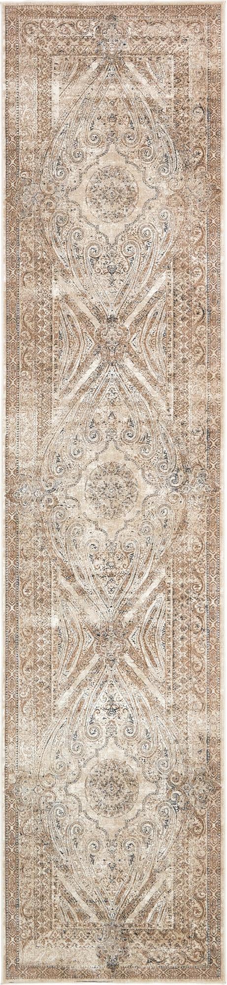 Unique Loom Chateau Wilson Machine Made Border Rug Beige, Blue/Gray/Ivory/Brown 3' 0" x 13' 1"