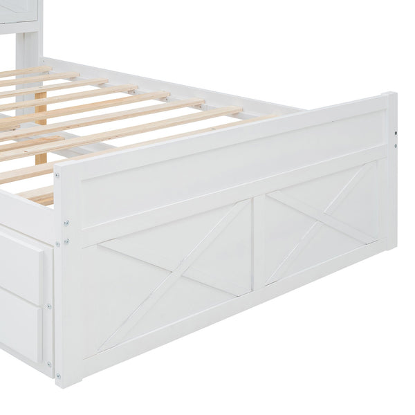 English Elm Full Full Size Wooden Bed with Storage Headboard, Built-In Outlets, Trundle & 3 Drawers for Space-Saving Bedrooms White 80.51 L x 17.12 W x 4.57 H N733S172712K
