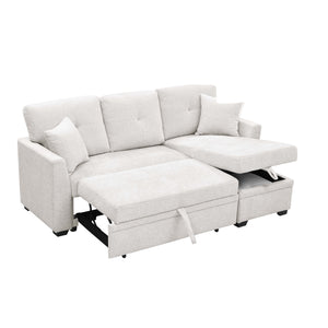 English Elm 76.5" Chenille Tufted Sectional Sleeper Sofa with Reversible Chaise and Hidden Storage B2748S00005
