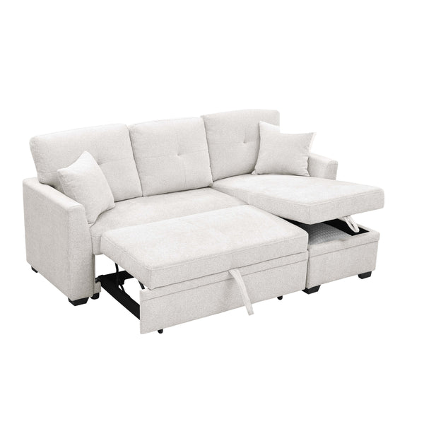 English Elm 76.5" Chenille Tufted Sectional Sleeper Sofa with Reversible Chaise and Hidden Storage B2748S00005