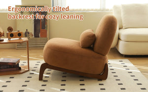 English Elm Cute Barrel Velvet Accent Chair Armless Solid Wood Legs Cozy Reading Nook Seat Caramel W2105P412977