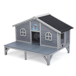 English Elm All Weather Pine Cat Enclosure with Play Pen Fringe Curtains and Lockable Doors W2181P363008