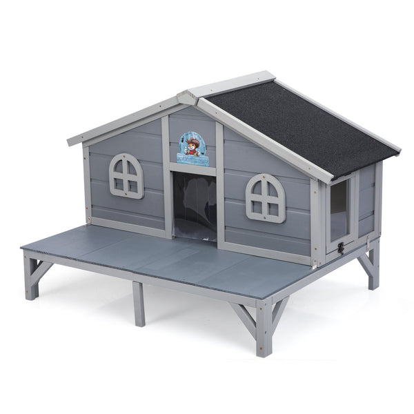English Elm All Weather Pine Cat Enclosure with Play Pen Fringe Curtains and Lockable Doors W2181P363008