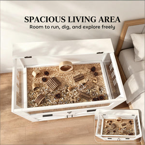 English Elm Spacious Small Animal Habitat with Acrylic Panels Storage Cabinet and Slide Out Tray T3971P500044