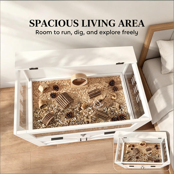English Elm Spacious Small Animal Habitat with Acrylic Panels Storage Cabinet and Slide Out Tray T3971P500044