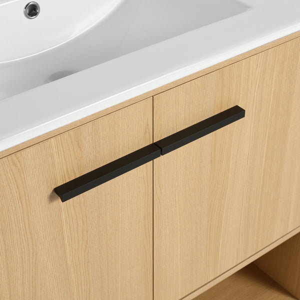 English Elm 36" Modern Bathroom Vanity With Ceramic Sink, Soft Closing Doors & Open Shelf For Stylish Storage W1972S00019