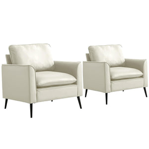 English Elm TS Cat paw leather upholstered sofa modern Nordic retro lounge chair with breathable faux-leather comfort pillows Cream White W2311P345745
