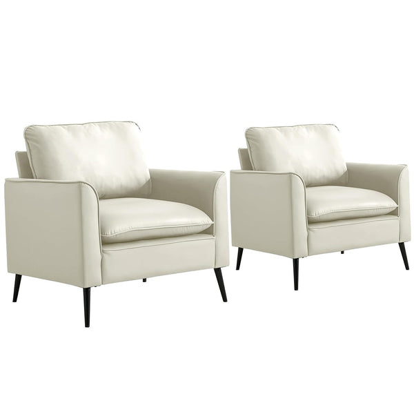 English Elm TS Cat paw leather upholstered sofa modern Nordic retro lounge chair with breathable faux-leather comfort pillows Cream White W2311P345745