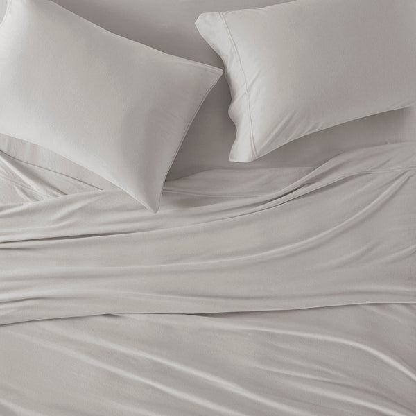 JLA Home Intelligent Design - All Season Sheet Set with Jersey Knit Cotton Blend — Breathable, Stretchy Comfort for Year-Round Use Grey ID20-2454