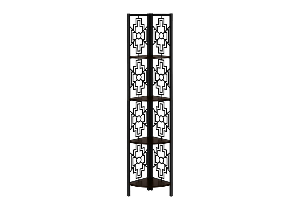 English Elm Bookshelf, Corner 4-Tier Metal Etagere with Fan-Shaped Shelves for Office Bedroom Decor 62"H Espresso 35 L x 12 W x 6 H B2710P219367