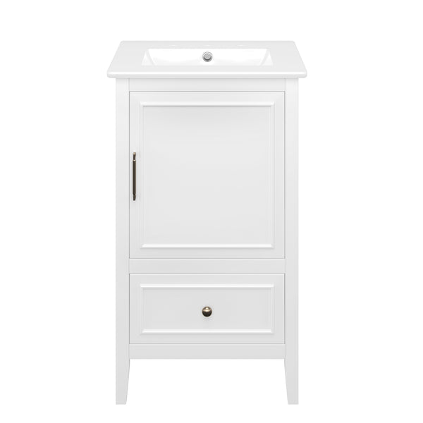 English Elm 20" Bathroom Vanity with Sink and Ceramic Top, Modern Freestanding Cabinet with Drawer & Shelf Storage, Adjustable Feet for Stability and 200lb Capacity White N725P192821K