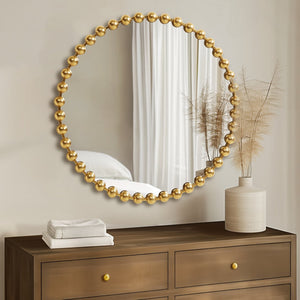 JLA Home Madison Park Signature - 36" Large Decorative Round Mirror with Beaded Metal Frame, Matte Finish, HD Glass, Statement Piece Gold MPS160-279