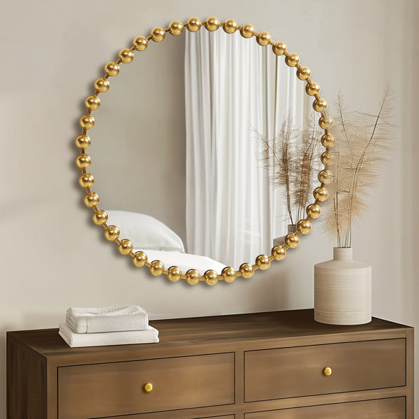 JLA Home Madison Park Signature - 36" Large Decorative Round Mirror with Beaded Metal Frame, Matte Finish, HD Glass, Statement Piece Gold MPS160-279