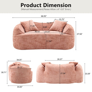 English Elm Pink Curved Two-Person Chenille Sofa with Armrests & 2 Pillows — Compact, Spring-Foam Support W3612P350755