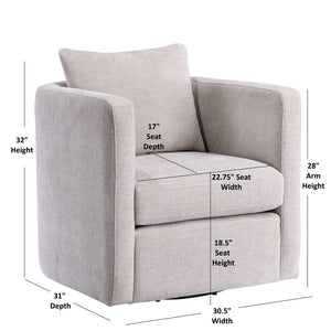 English Elm Sutton Upholstered Linen Swivel Barrel Chair with Pocket Coil Seat, Reversible Cushions & Stain-Resistant Fabric Beige B050P322583