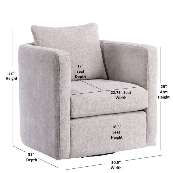 English Elm Sutton Upholstered Linen Swivel Barrel Chair with Pocket Coil Seat, Reversible Cushions & Stain-Resistant Fabric Beige B050P322583