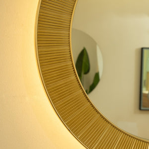 English Elm 31'' Cyclis Mirror with Thick PU Frame, Backlit LED Strip, Touch Dimmer, Three Color Temps, Luxurious Wall Accent Golden,Silver W2615P346496