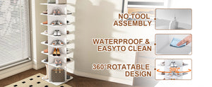 English Elm Rotating Shoe Rack Tower - 7-Tier 360° Spinning Organizer For 28 Pairs, Space-Saving Design In White W2699P270167-GIGA