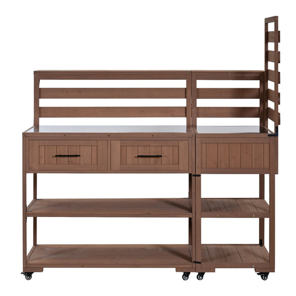 English Elm Topmax Modular Fir Wood Outdoor Kitchen Cart Stainless Steel Prep Station Brown N717P417963D